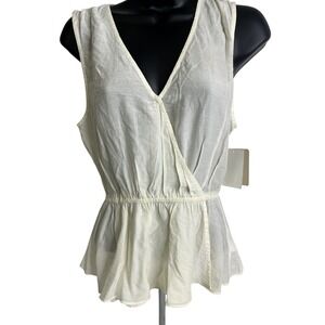 14th & Union Blouse Womens XS Petite Ivory Sleeveless Peplum Wrap Top New